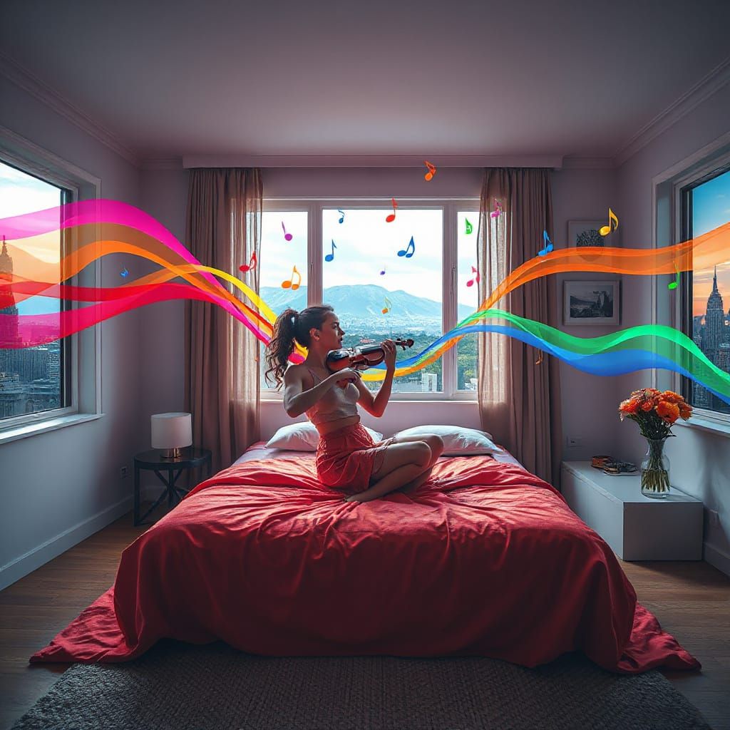 Surreal Scene of Music Made Visible in Vibrant Waves