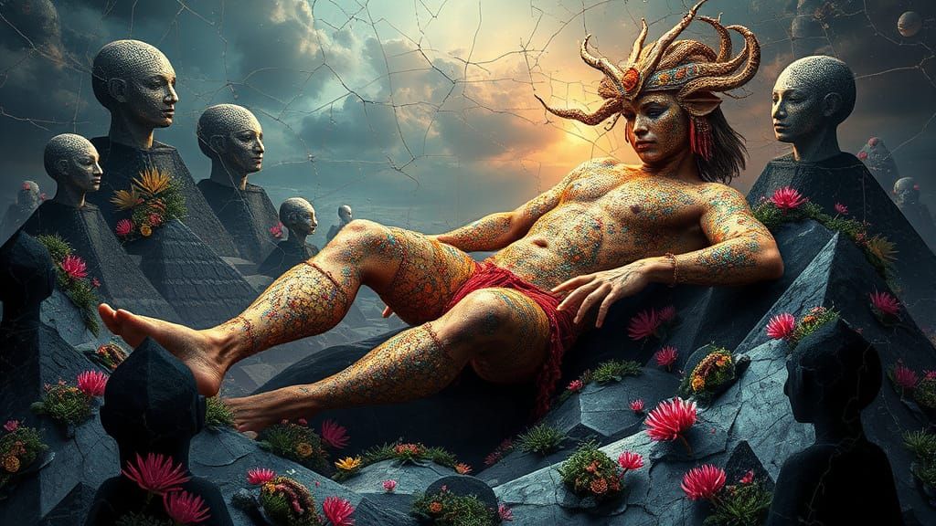 Mystical Prince Dancing on Pyramids: Bio-Art Collage