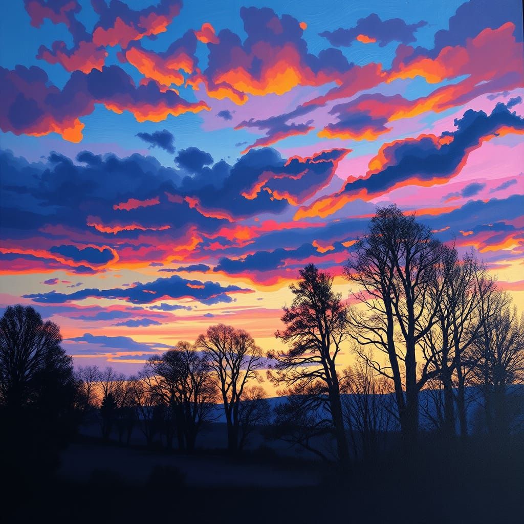 Twilight Landscape in Gouache Impressionist Style