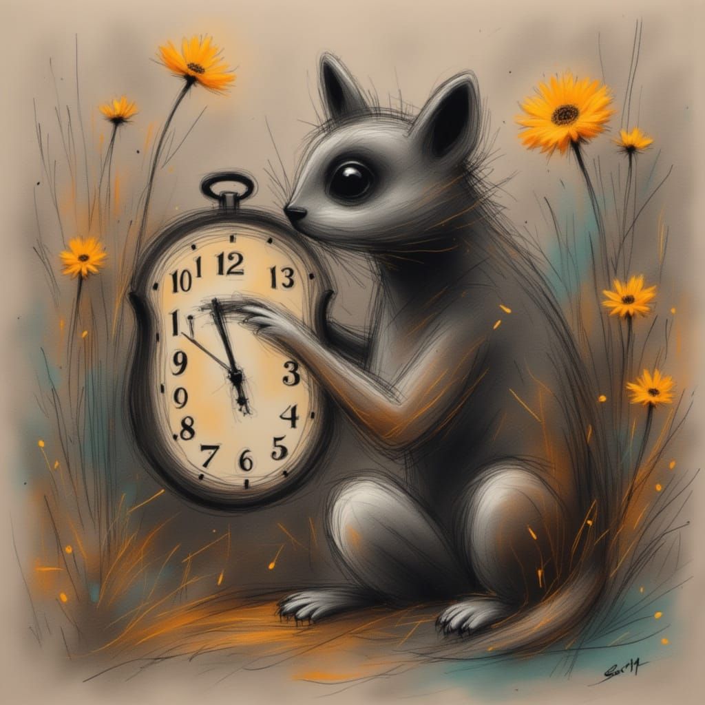 Cute Creature Holding a Clock