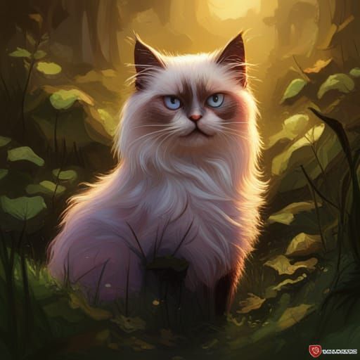 Fluffy Birman Cat Portrait in Faerie Circle
