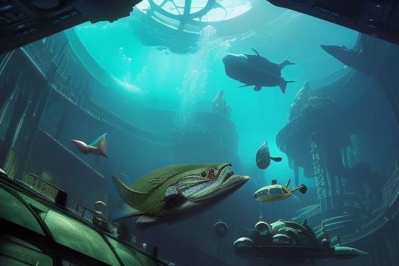 Trawling Atlantis: Underwater Ship in Dark Fantasy Style