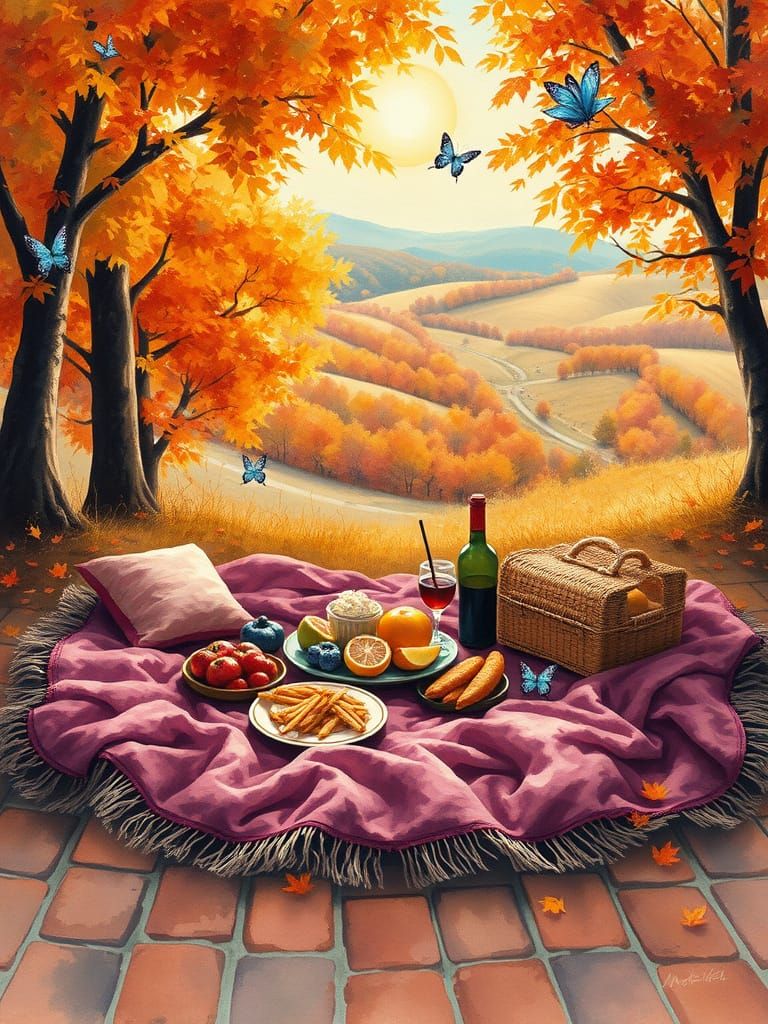 Whimsical Autumn Landscape in Dreamy Watercolor