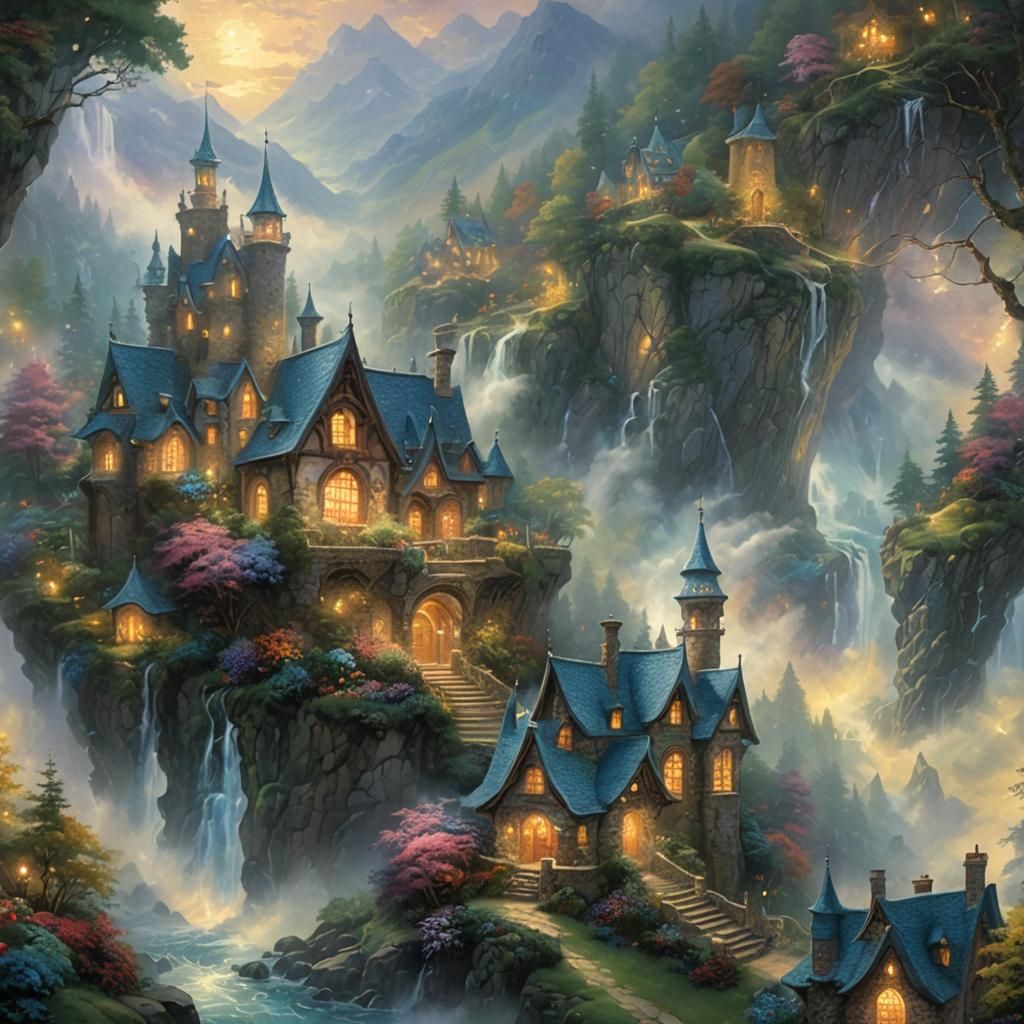 Ethereal Fantasy Scene in Kinkade Style