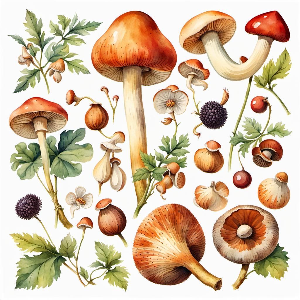 Mushroom, Chestnut, and Berry Ephemera Stickers in Watercolo...