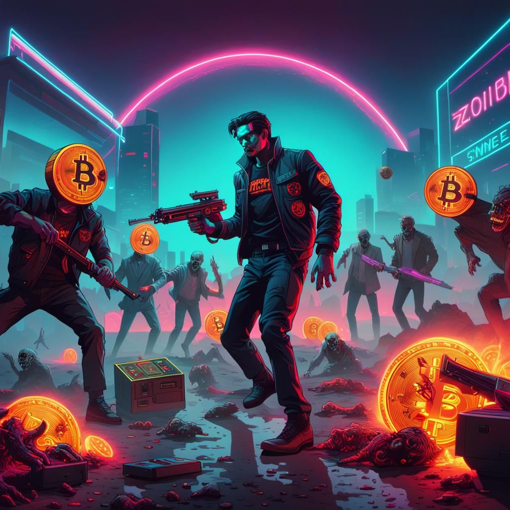 Synthwave Zombie Fighter in a Neon Retro Scene