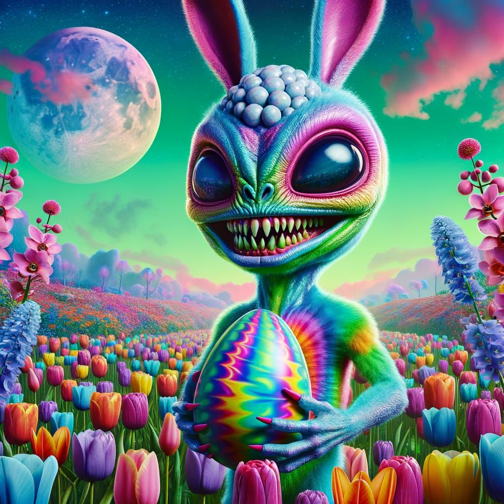 Surreal Alien Bunny in Vibrant Landscape