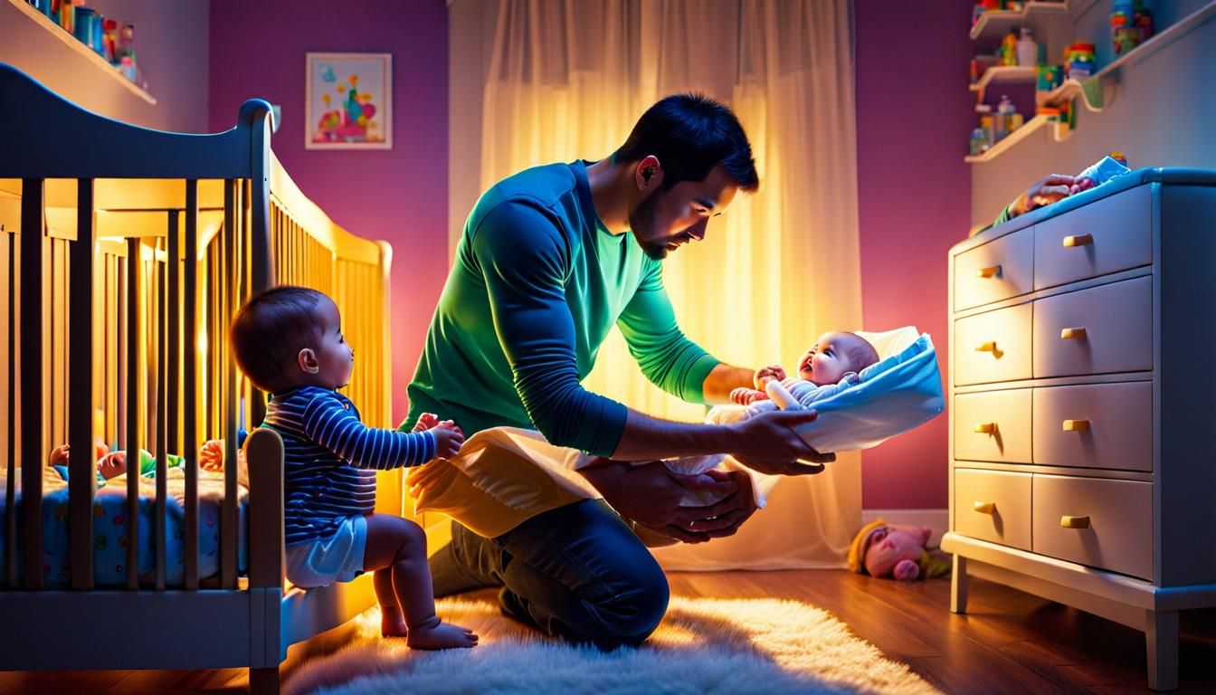 Father Changing Diaper: Colorful Detailed Concept Art