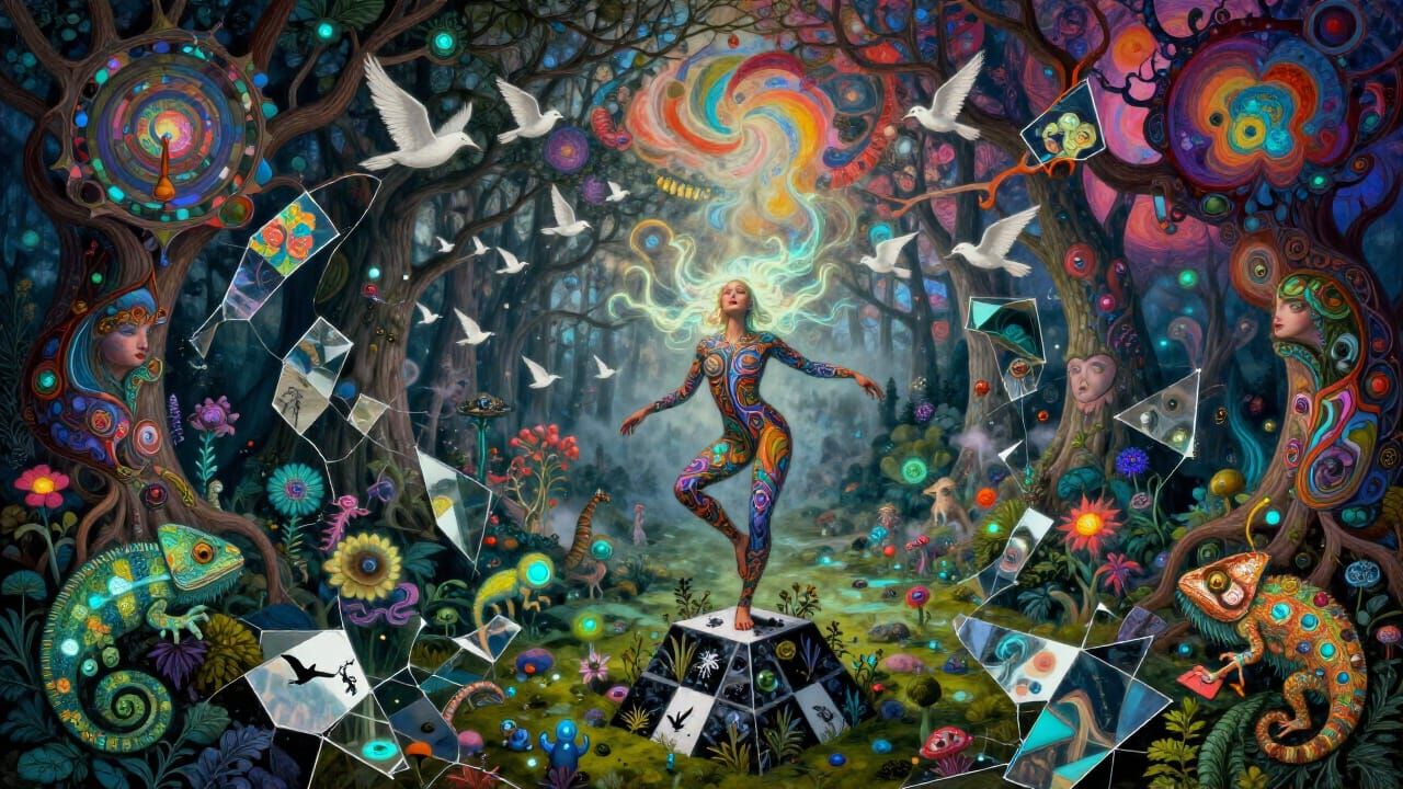 Mystical Prince in Bio-Art Collage with Surreal Pyramids