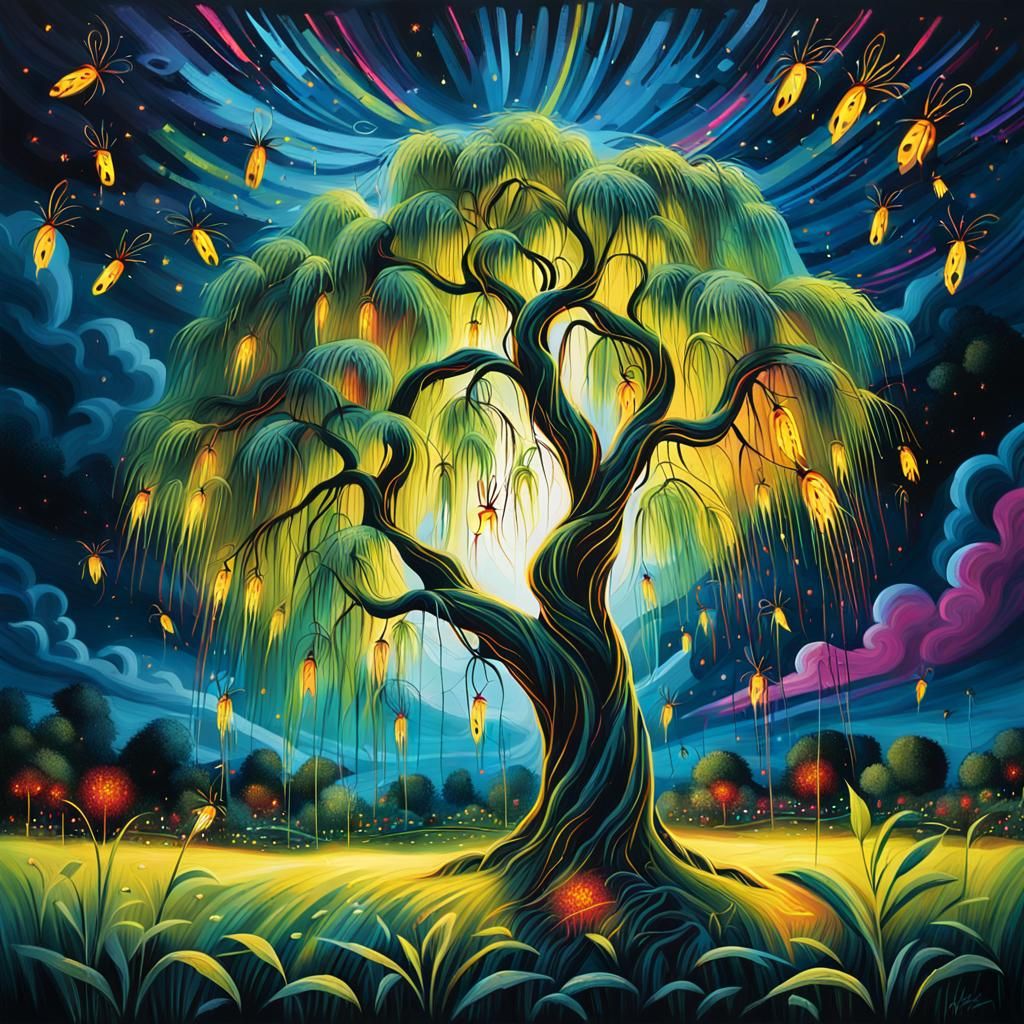 Weeping Willow and Firefly Fairies in Street Art