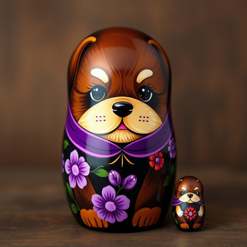 Realistic Puppy Matryoshka Doll with Floral Designs