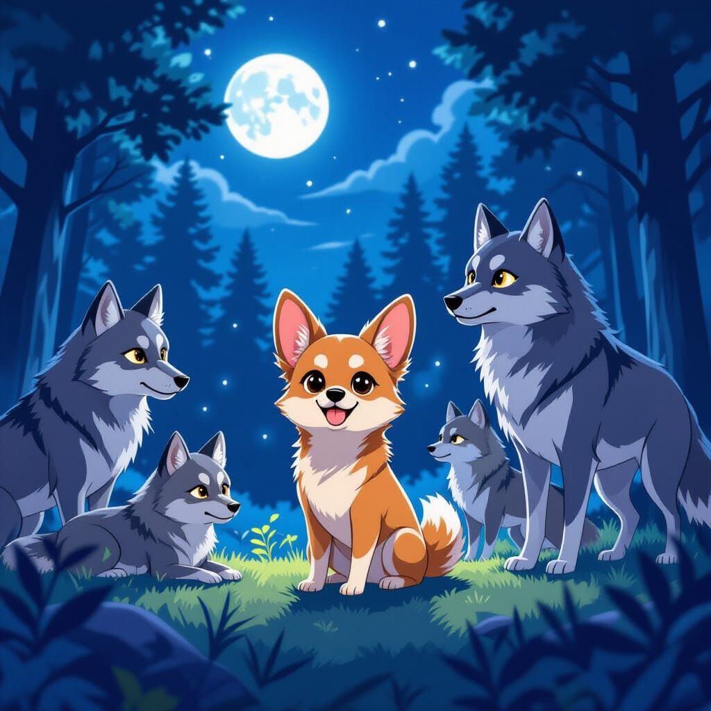Brave Chihuahua Befriends Wolves in Anime Forest