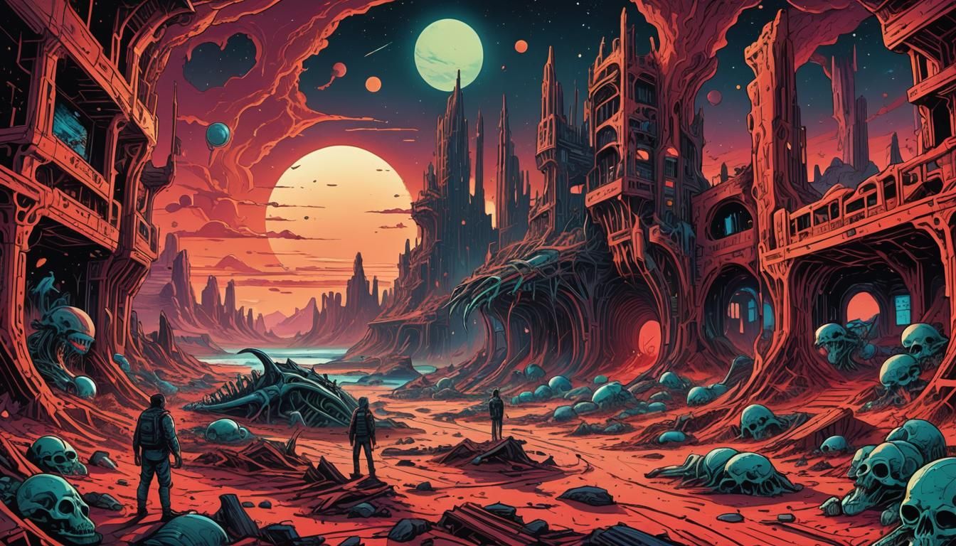 Retro-Futuristic Martian Comic Book Art