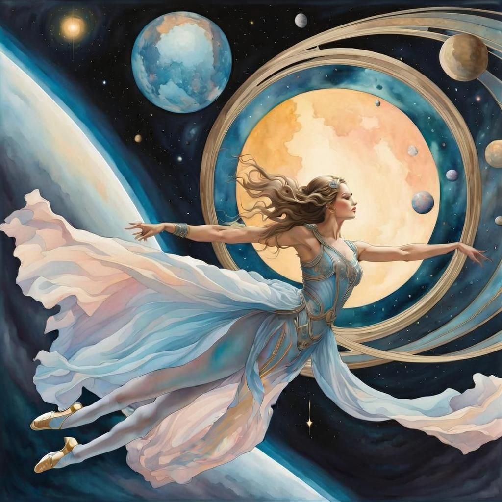 Ballet Dancer in Cosmic Watercolor Starscape