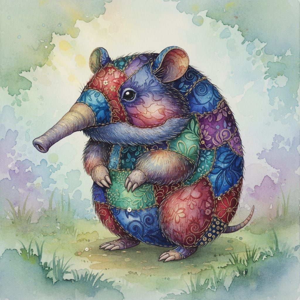 Whimsical Aardvark-Hamster Hybrid in Alcohol Ink Style