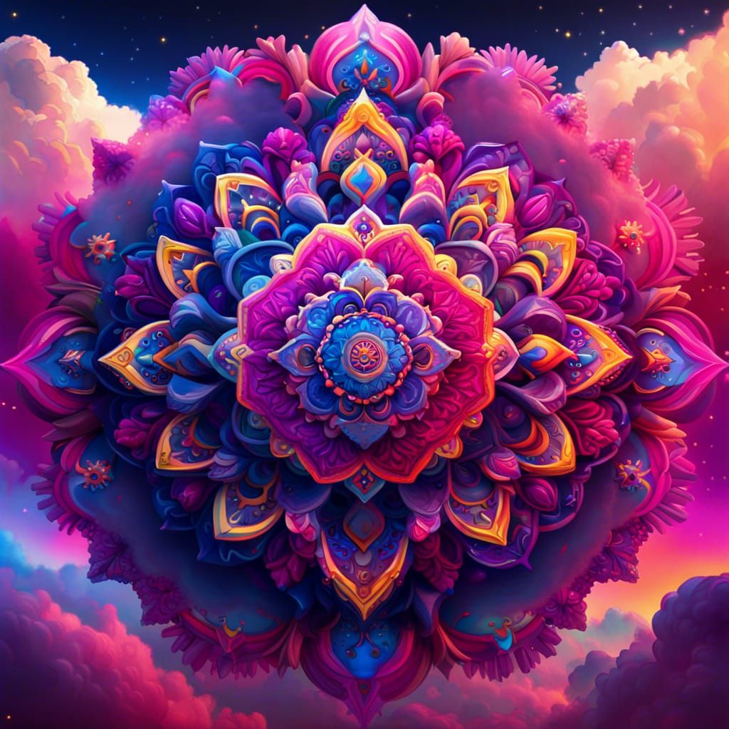 Illuminated Mandalas in a Vibrant Sky