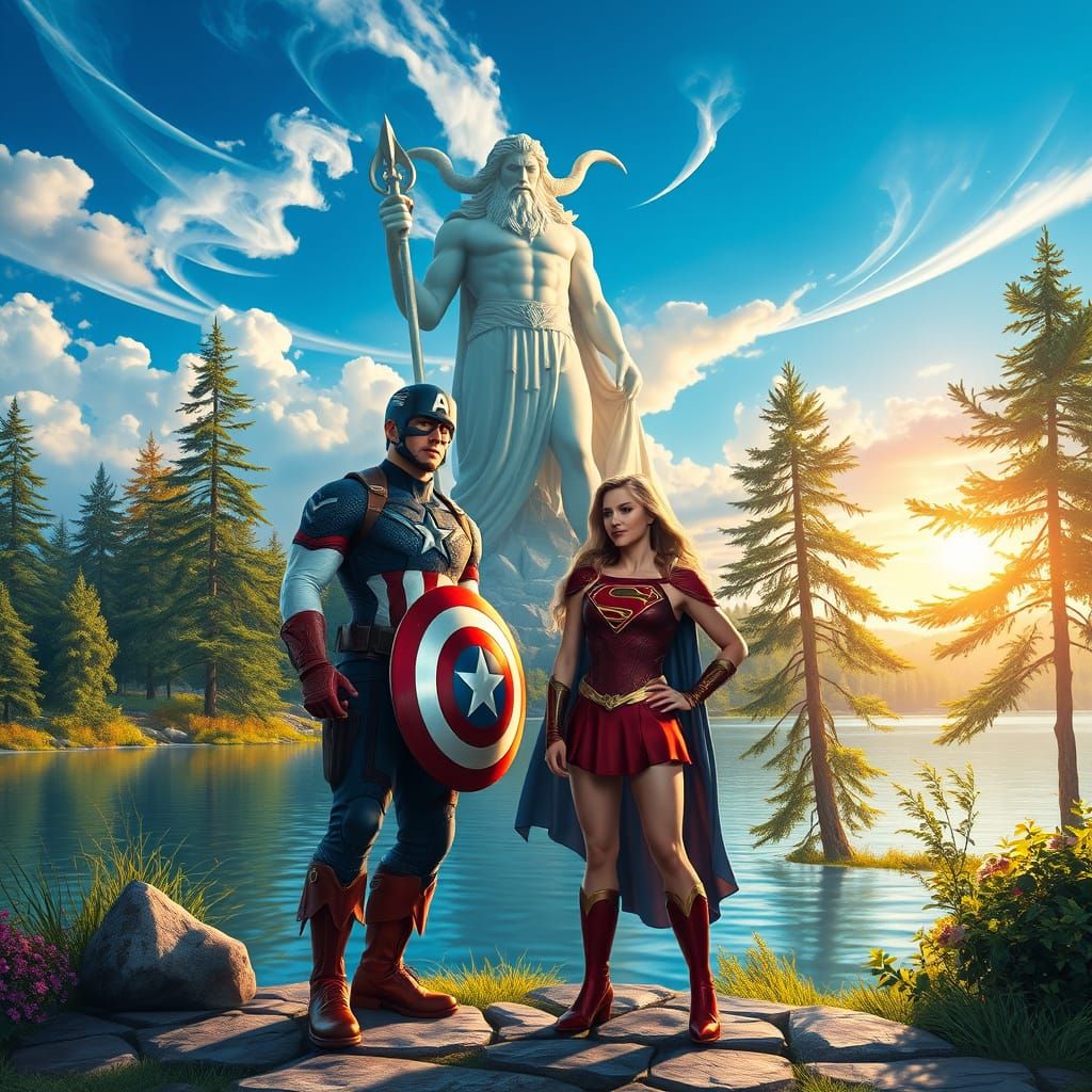 Heroes Meet Mythology in Idyllic Lakeside Scene