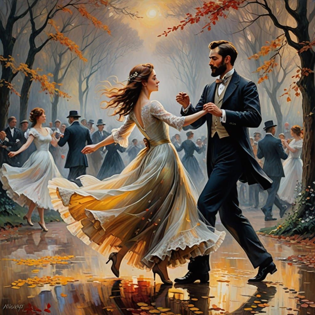 Surreal Formal Dance in Golden Mist