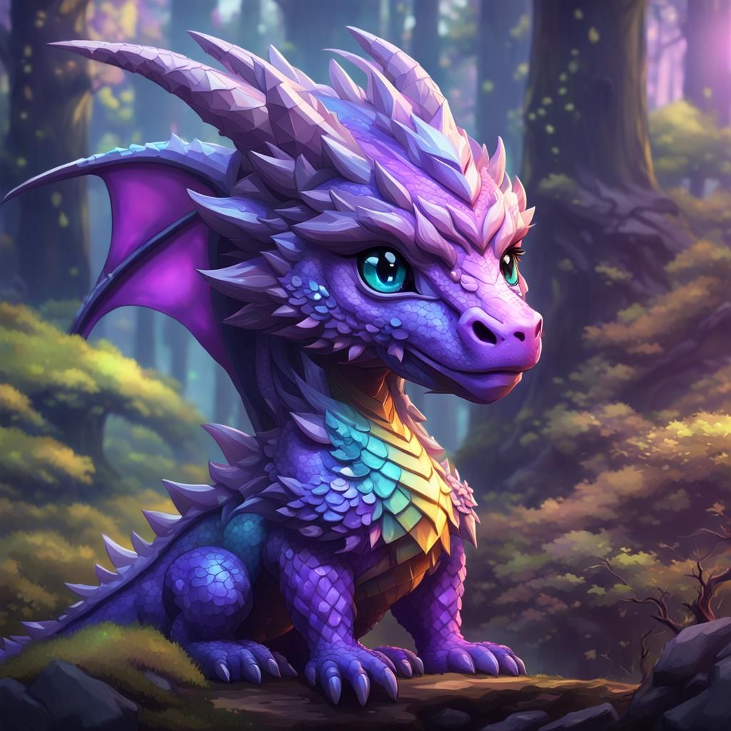 Chibi Purple Dragon Emerges from Television