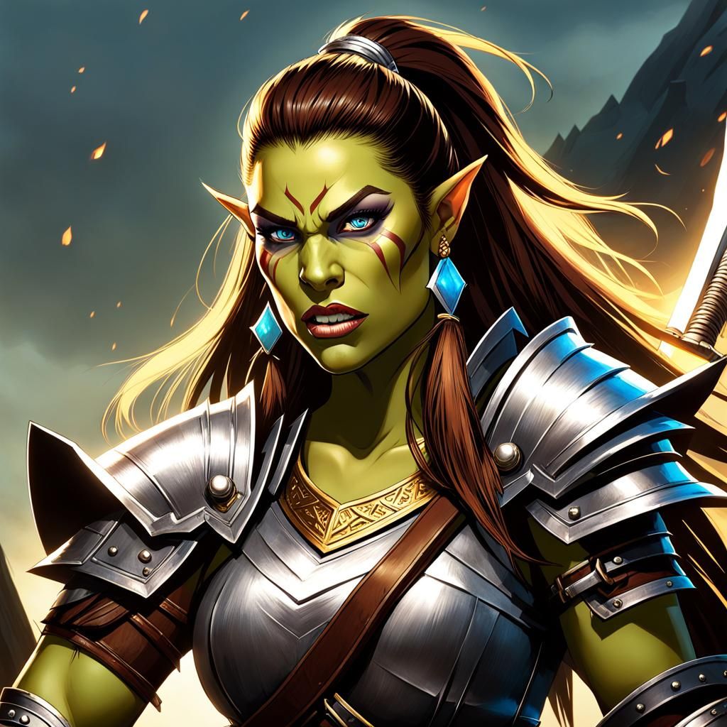 Female Orc Warrior with Golden Axe