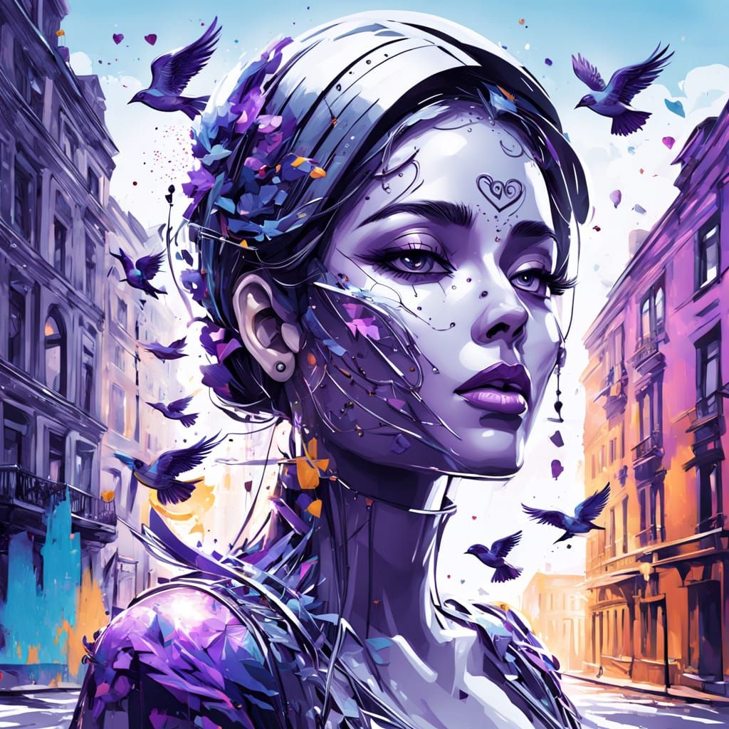 Liberated Asexual Goddess Soars with Glowing Birds in the Sk...