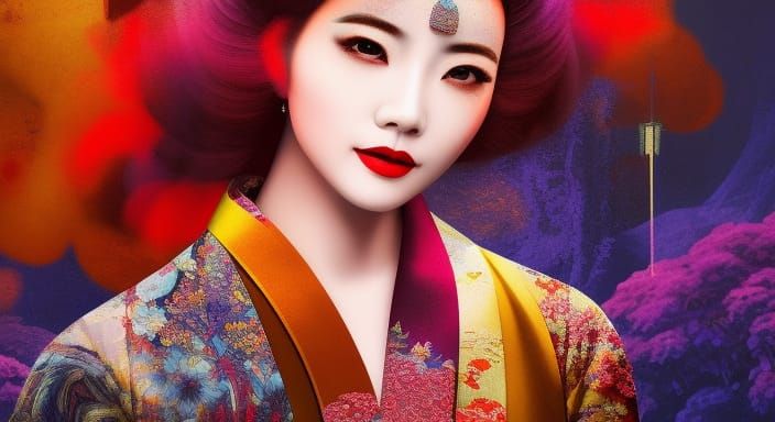 Abstract Vintage Japanese Collage Art of Girl