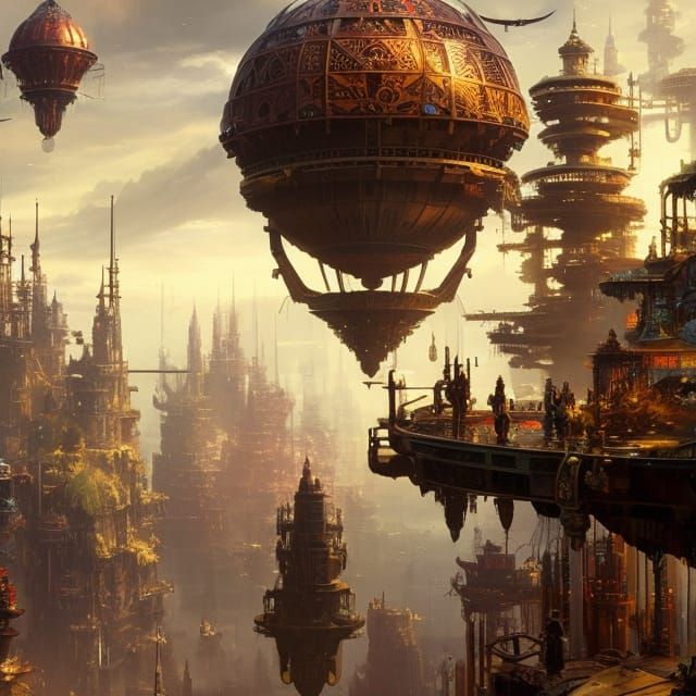 Steampunk Victorian Colony Floating in Jupiter's Clouds