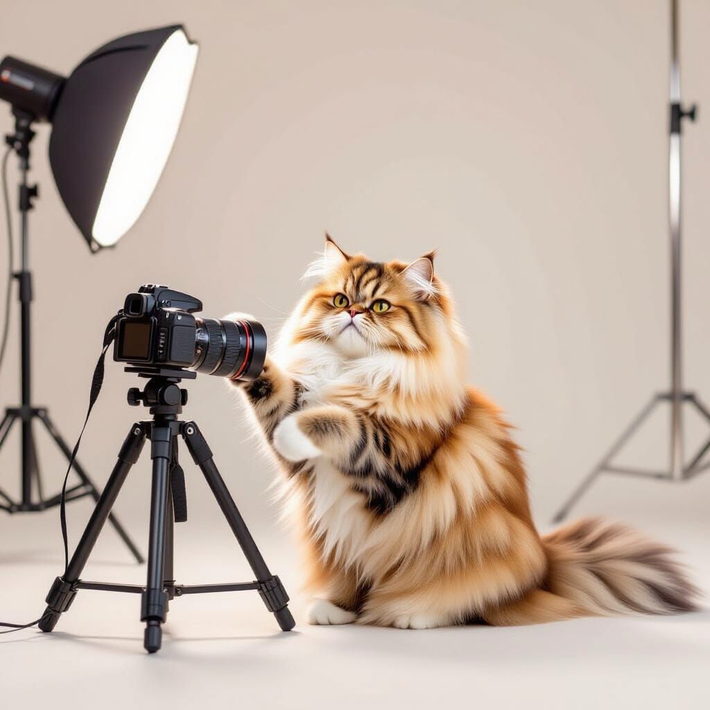 Fluffy Persian Cat Chaos in Studio Photoshoot