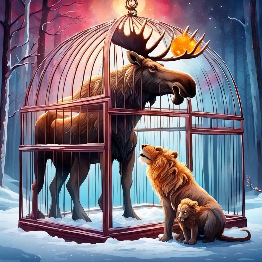 Magical Ice Cage with Moose and Lion
