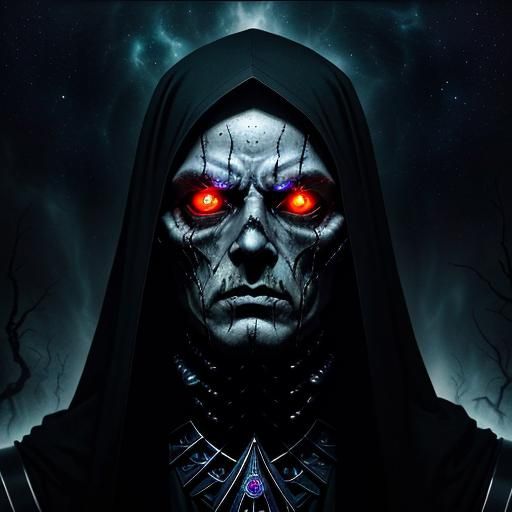 Terrifying Cosmic Deity with Glowing Red Eyes