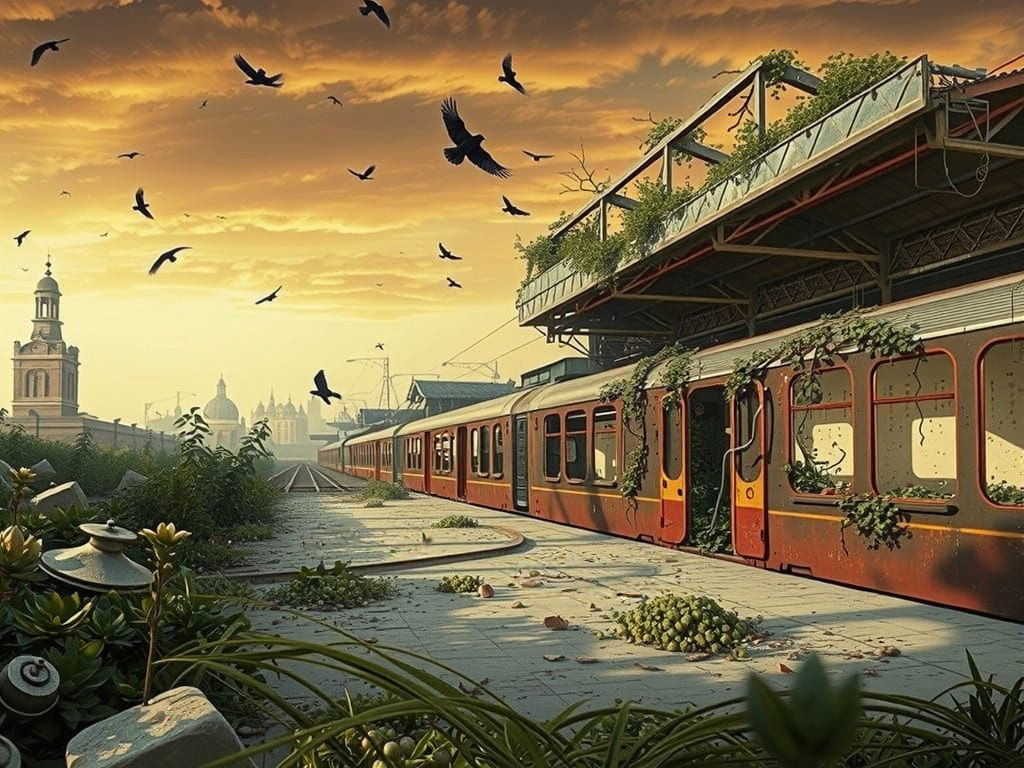 Post-Apocalyptic Railway Station in Ruins
