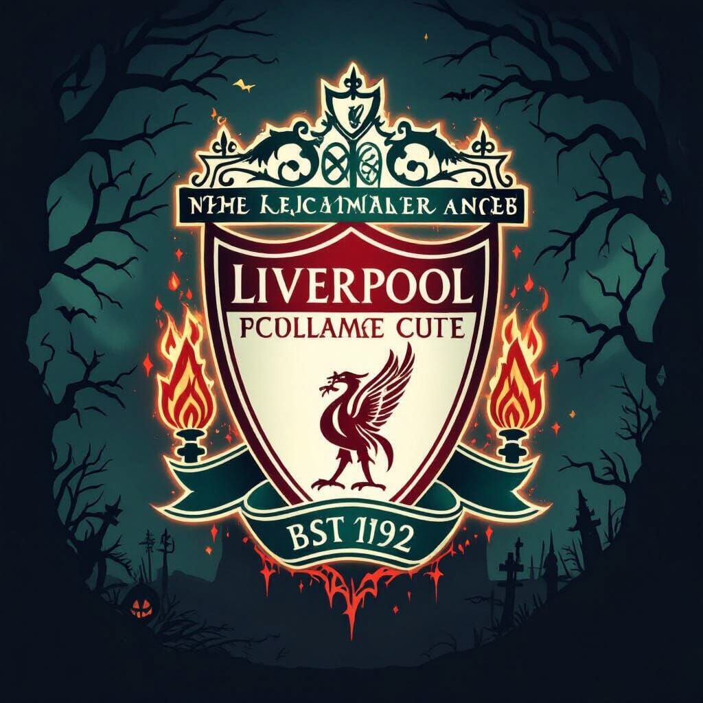 Halloween Liverpool FC Crest with Gothic Fantasy Art Style