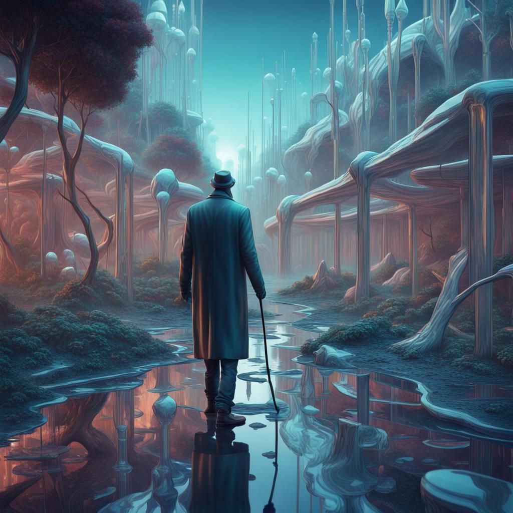 Glass Man in Surreal World: Fantasy Concept Art