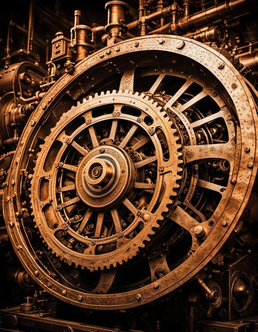 Steampunk Engine Close-Up: Gears at Maximum Dynamocity