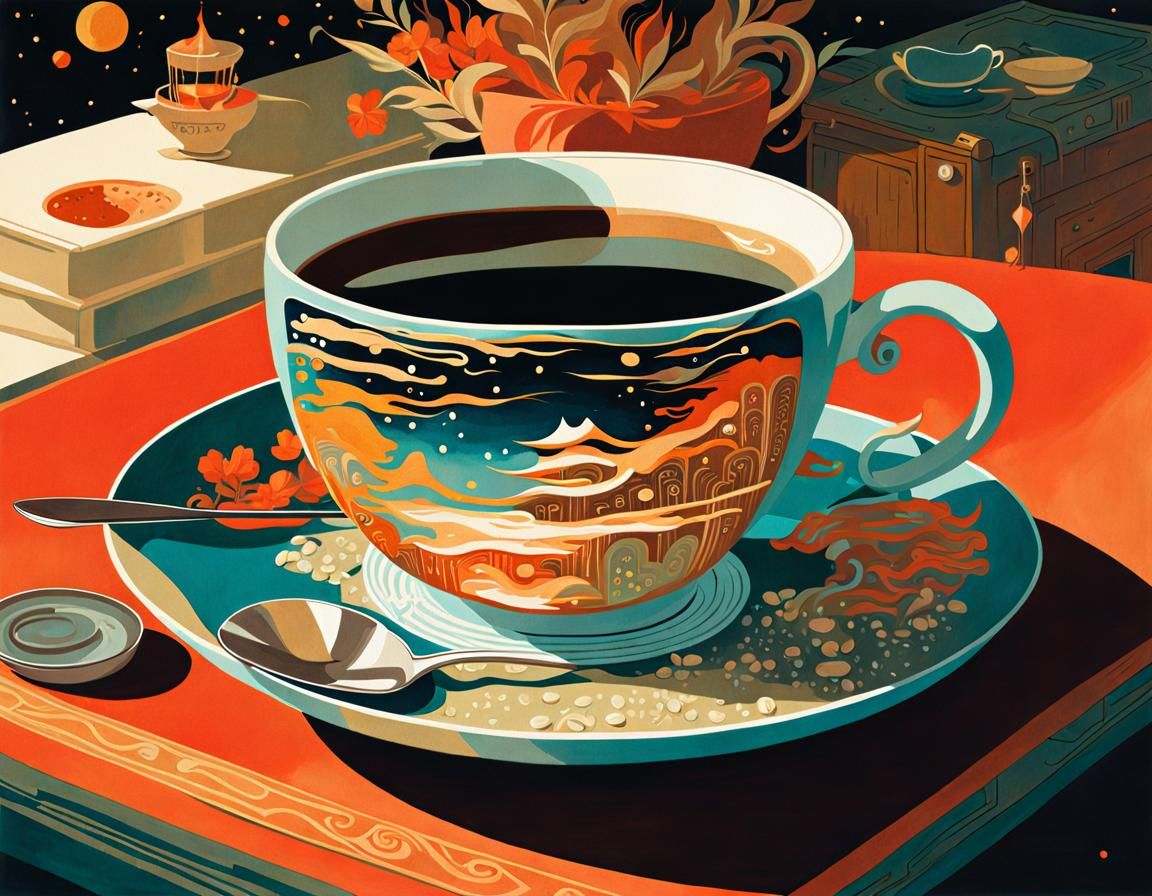 Aromatic Coffee Cup in Watercolor Gouache Style