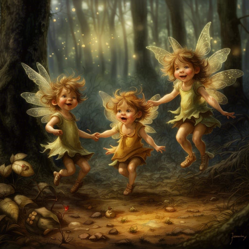 Fairies Dancing in Woods, Digital Art Style