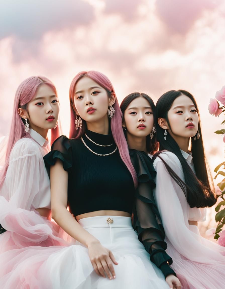Blackpink Portrait with Camellias in Dreamy Soft Focus