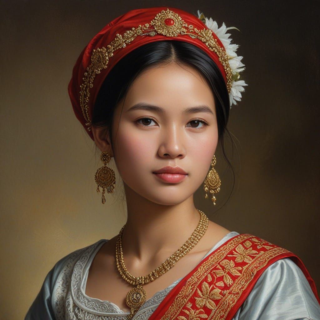 Lao Woman Portrait in Raphael Oil Painting Style