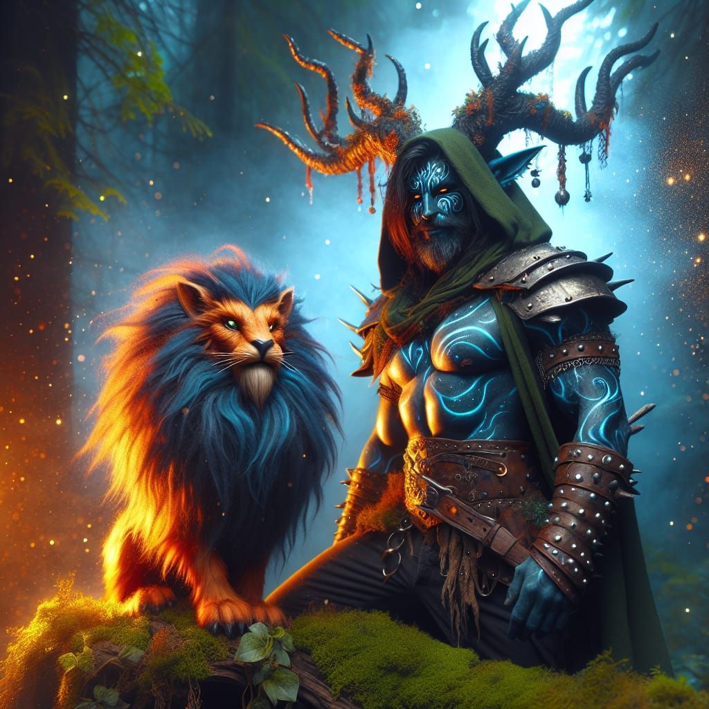 Firbolg Druid on Chimera in Fairy Forest