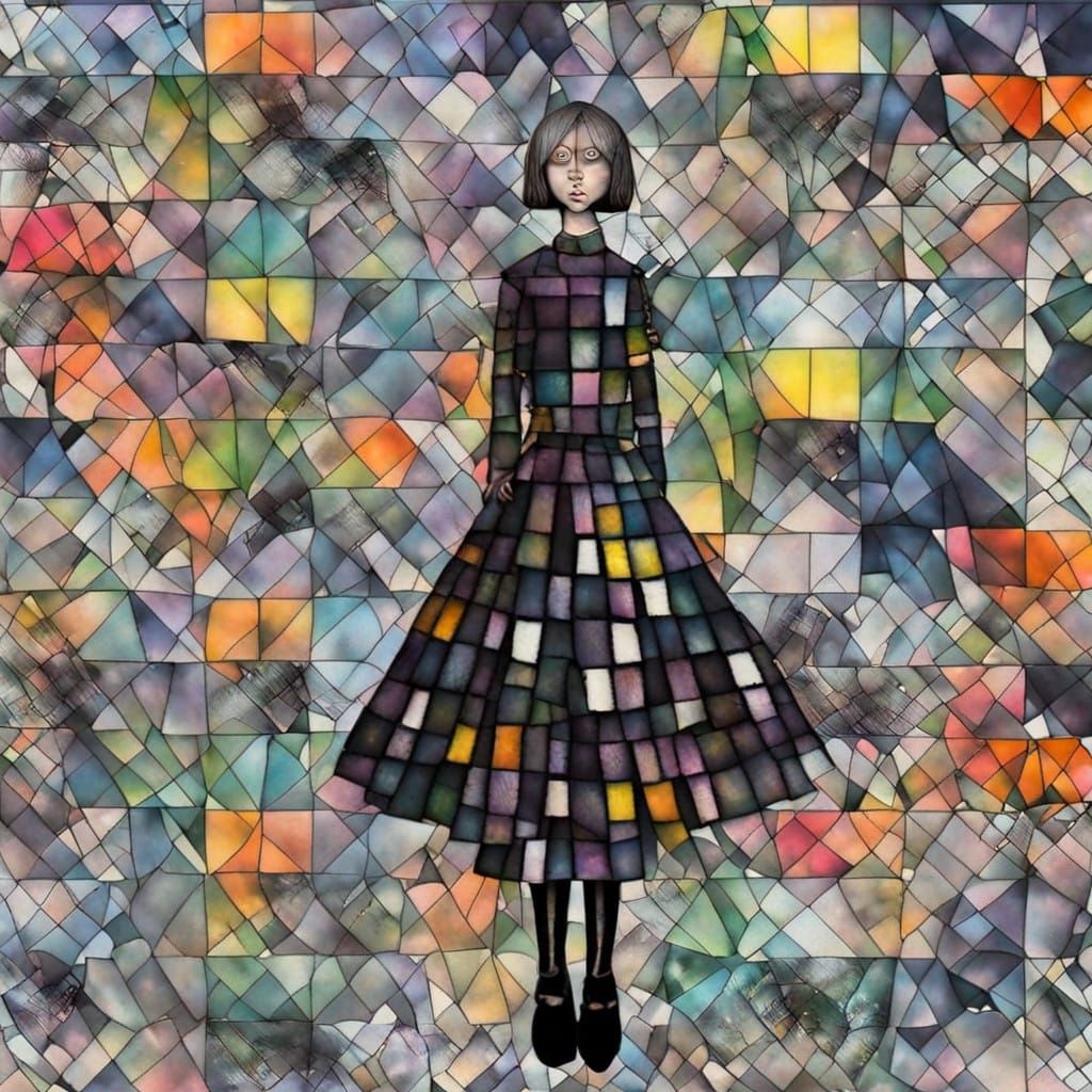 Dreamlike Dandelion Queen in Vibrant Patchwork, Wishing in a...