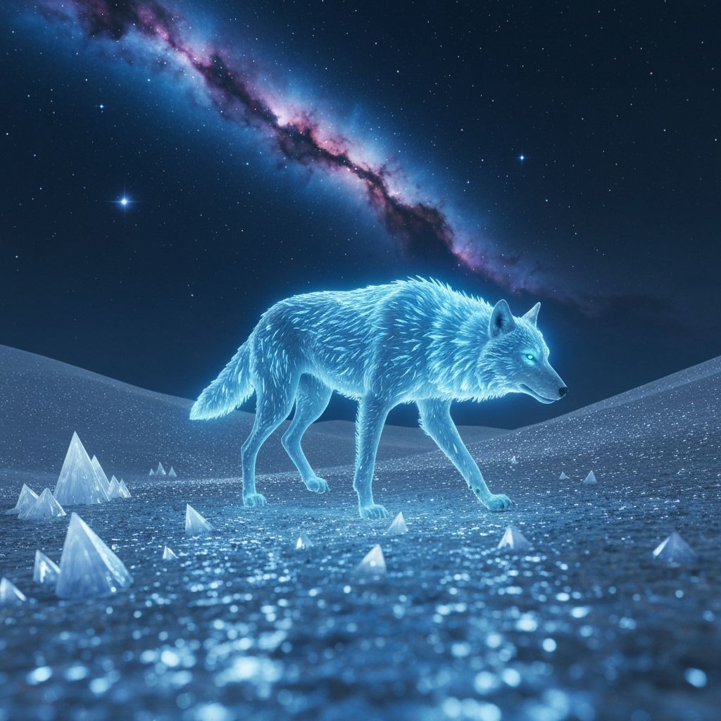 Bioluminescent Wolf in Crystalline Desert