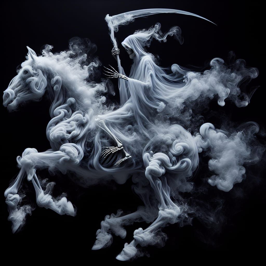 Ethereal Grim Reaper Rides a Spectral Steed