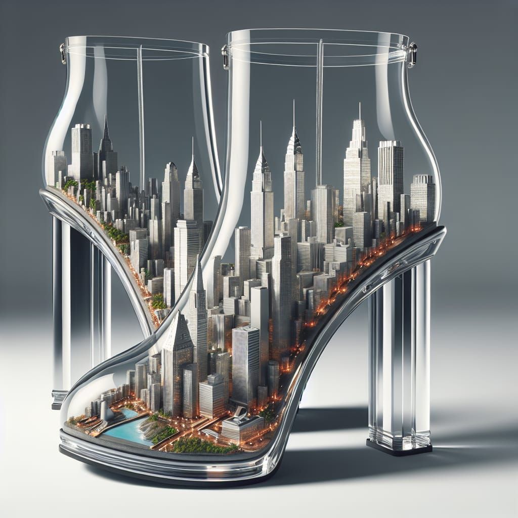 Glass Platform Boots with Miniature Cityscapes