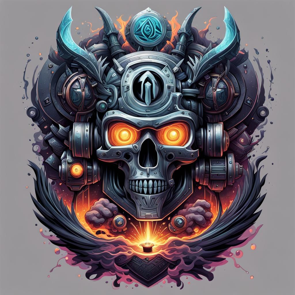 Epic Ancient Tech T-Shirt Design in Fantasy Splash Art