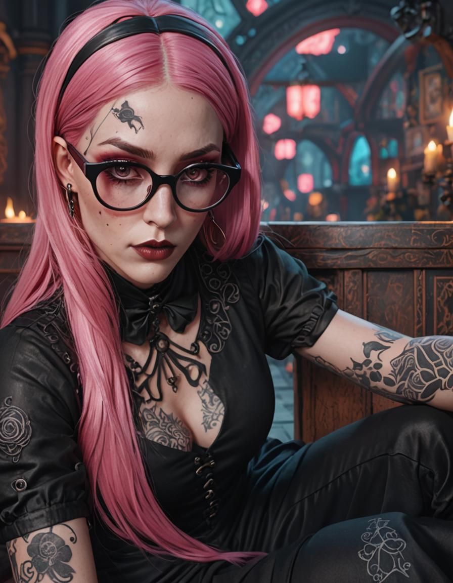 Goth Girl with Pink Hair: Fantasy Concept Art