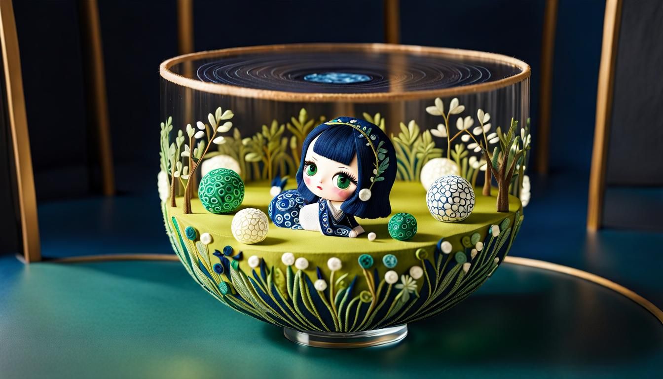 Woman Colors Moon in Flower Field, Klimt Style