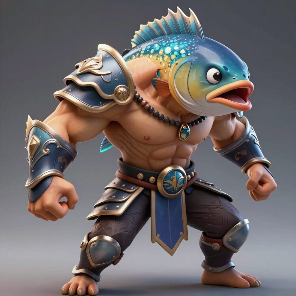Heroic Figure Inspired by Bombay Duck Fish in 3D Anime Style