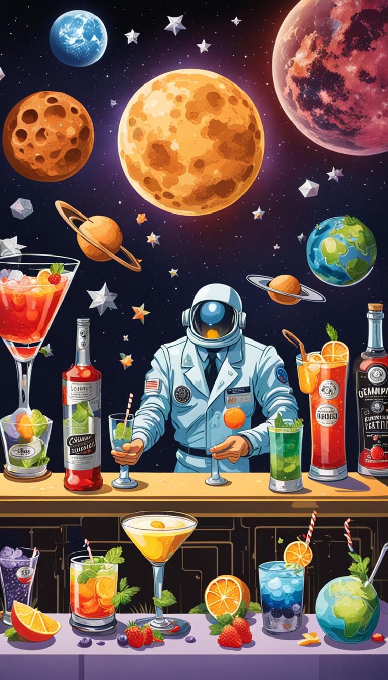 Futuristic Space Bartenders Mixing Cocktails