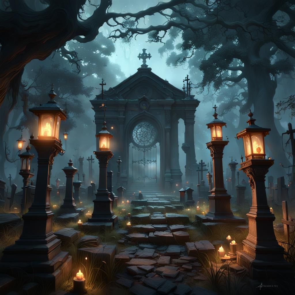 Dark Fantasy Graveyard with Fireflies in Unreal Engine