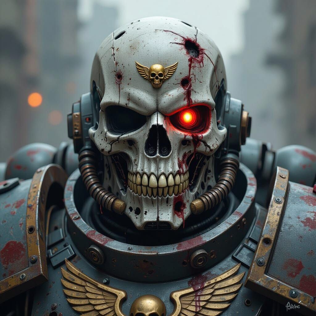 Cybernetic Warrior Helmet in Warhammer 40k Style